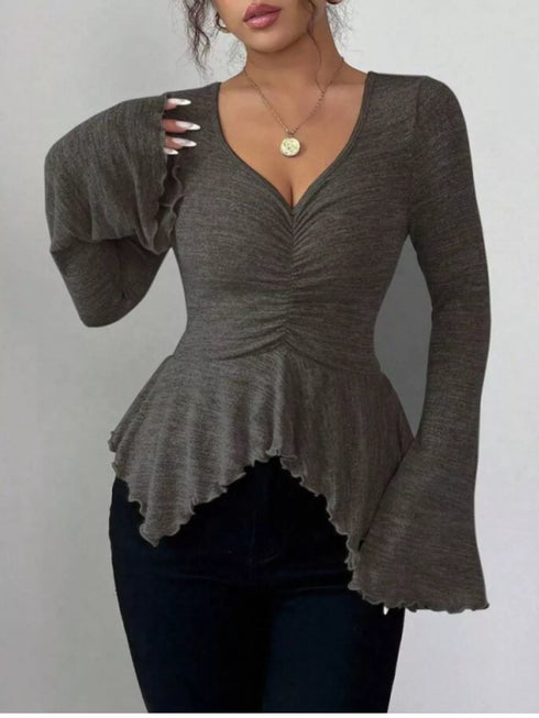 Ruched Ruffle Peplum Flared Sleeve Top - product image 4