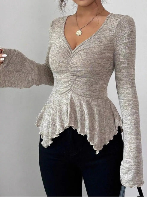 Ruched Ruffle Peplum Flared Sleeve Top - product image 7
