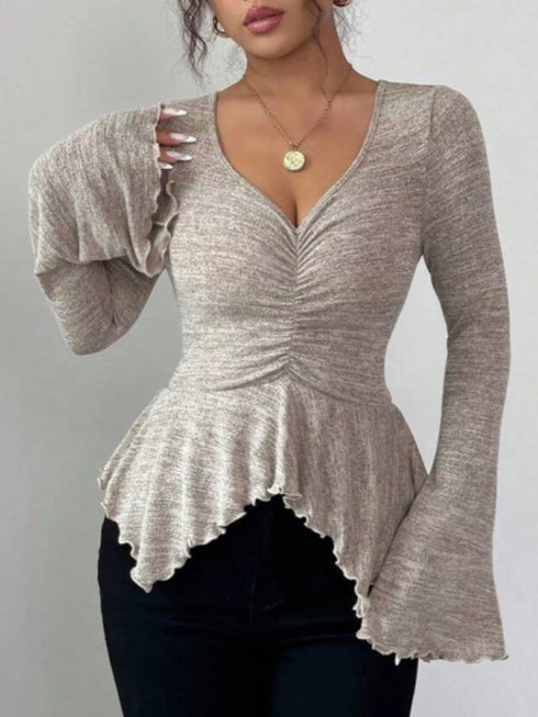 Ruched Ruffle Peplum Flared Sleeve Top - product image 9