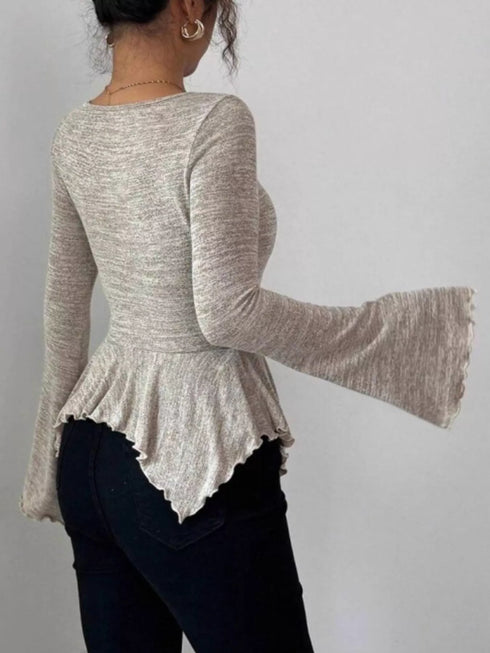 Ruched Ruffle Peplum Flared Sleeve Top - product image 10