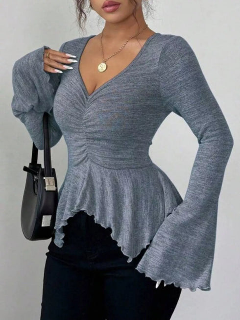Ruched Ruffle Peplum Flared Sleeve Top - product image 15