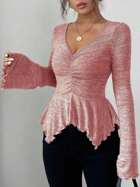 Ruched Ruffle Peplum Flared Sleeve Top - product image 16