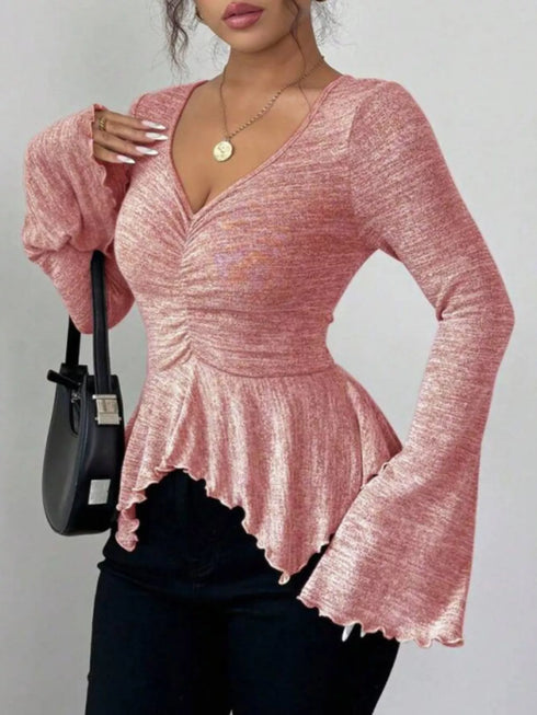 Ruched Ruffle Peplum Flared Sleeve Top - product image 18