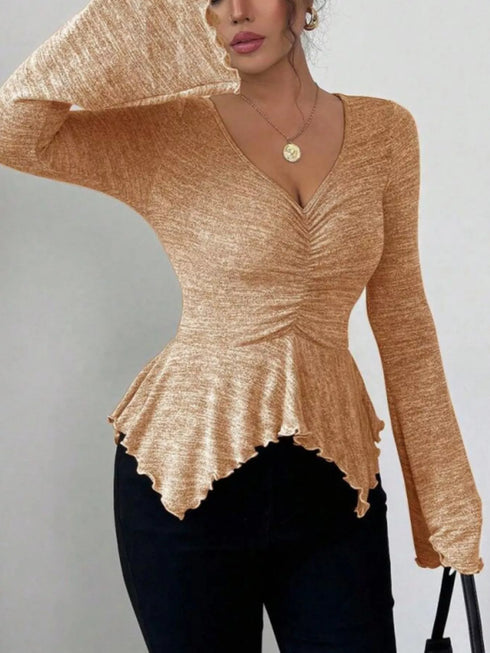 Ruched Ruffle Peplum Flared Sleeve Top - product image 19