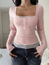 Square Neck Lace Trim Textured Top - product image 1