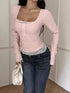 Square Neck Lace Trim Textured Top - product image 3