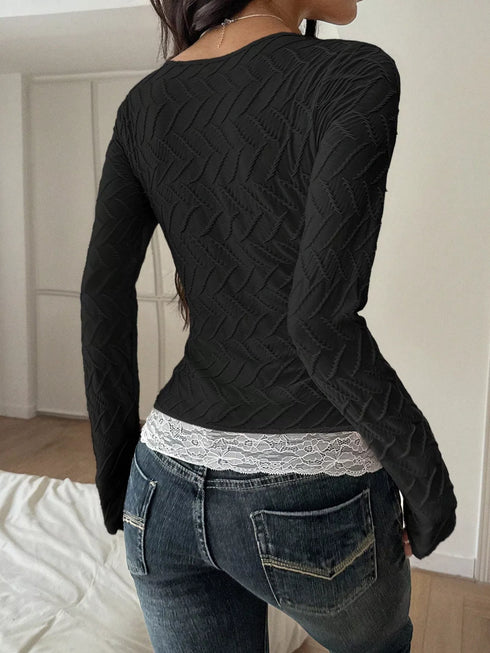 Square Neck Lace Trim Textured Top - product image 8