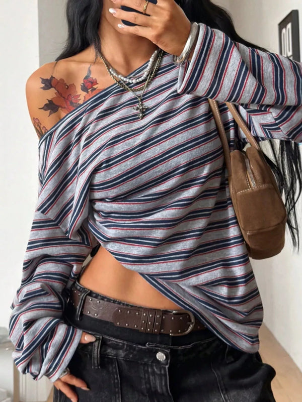 Striped Off-Shoulder Long Sleeve Top - product image 1