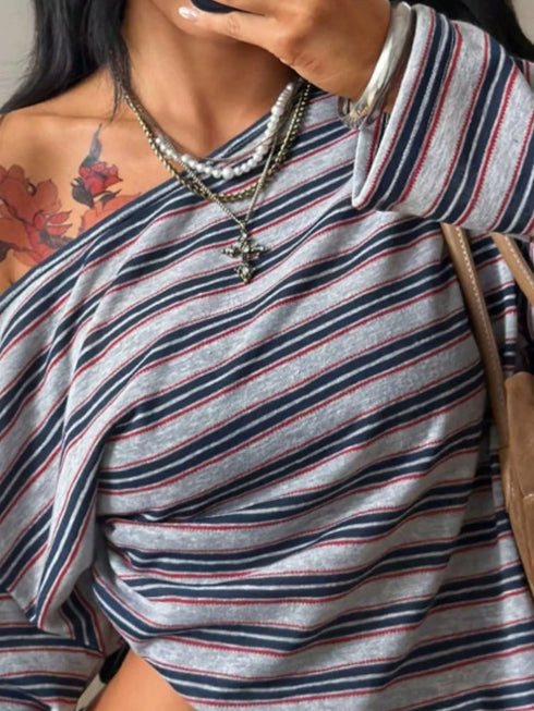 Striped Off-Shoulder Long Sleeve Top - product image 2