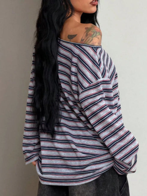 Striped Off-Shoulder Long Sleeve Top - product image 3