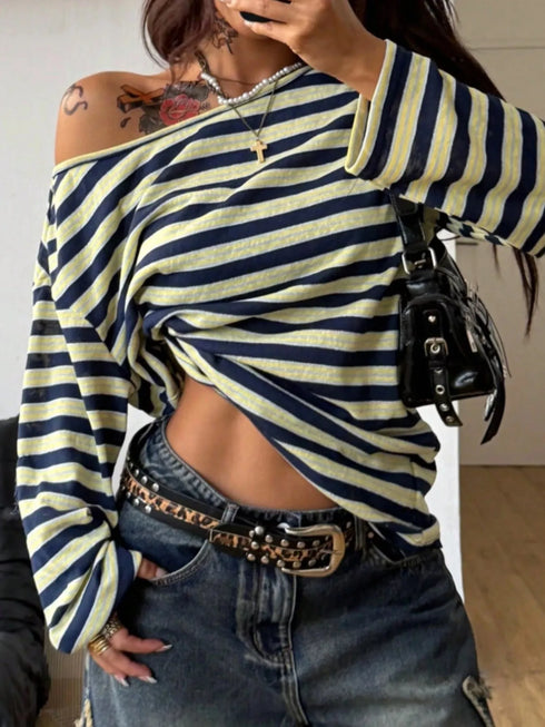 Striped Off-Shoulder Long Sleeve Top - product image 4