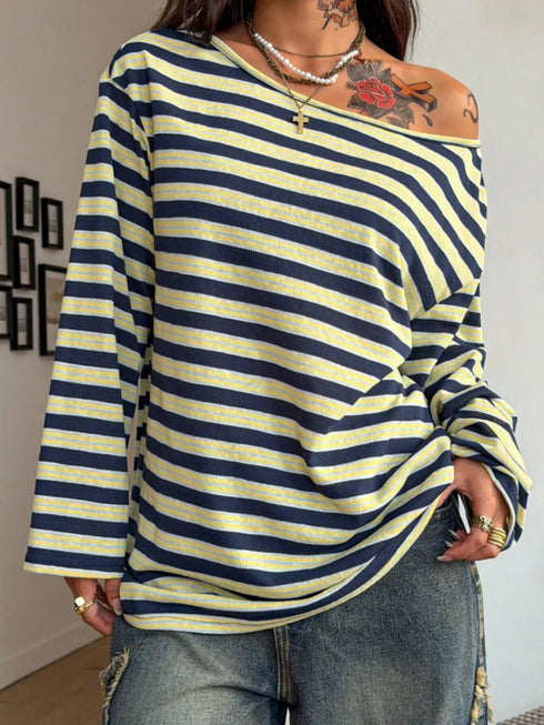 Striped Off-Shoulder Long Sleeve Top - product image 5