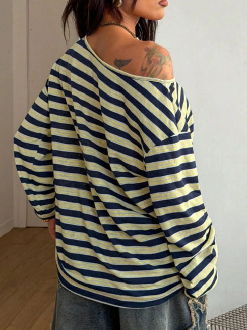 Striped Off-Shoulder Long Sleeve Top - product image 7