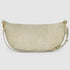 Back view of beige suede crescent bag and adjustable strap