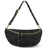 Black suede Genova crescent bag, front view with adjustable strap