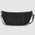 Back view of black suede crescent bag and adjustable strap