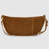 Back view of mocha suede crescent bag and adjustable strap