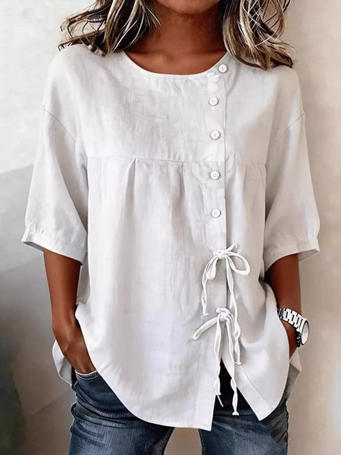 Tie-Front Decorative Button Blouse – Sizes S–3XL - product image 1