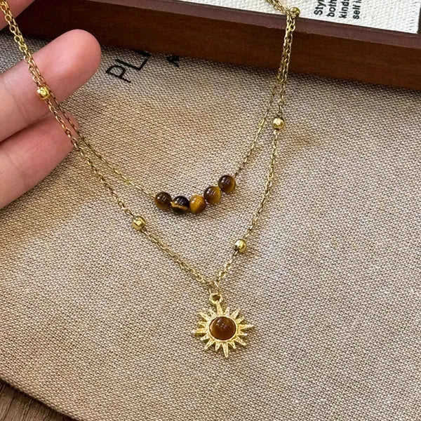 Tiger's Eye Gold-Plated Double Layer Necklace