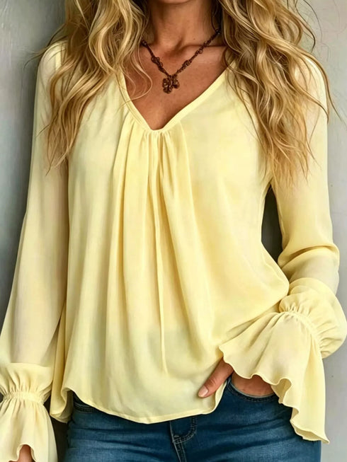 V-Neck Flounce Sleeve Blouse - product image 4