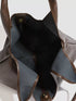 Brown Glossy Hobo Shoulder Bag with Matching Pouch: Brown hobo bag open interior with snap closure