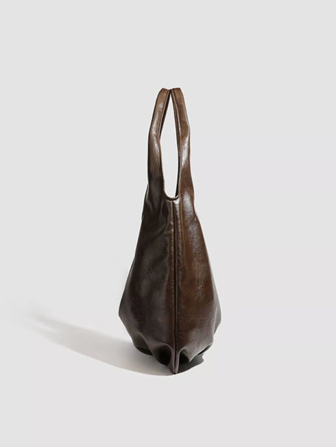 Brown Glossy Hobo Shoulder Bag with Matching Pouch: Brown hobo bag, side product view