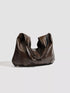 Brown Glossy Hobo Shoulder Bag with Matching Pouch: Brown hobo bag with handles folded down