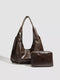 Brown Glossy Hobo Shoulder Bag with Matching Pouch: Glossy brown hobo bag with matching pouch, front view
