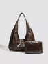 Brown Glossy Hobo Shoulder Bag with Matching Pouch: Glossy brown hobo bag with matching pouch, front view
