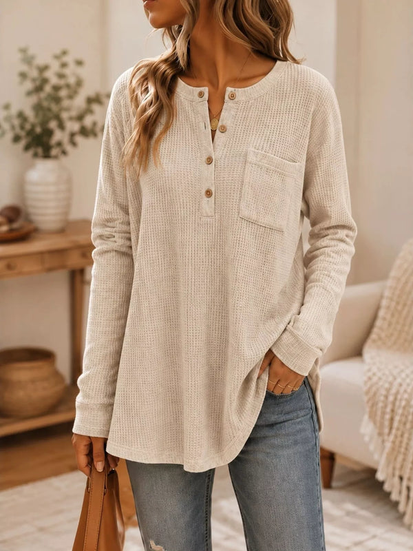 Waffle Knit Button Detail Pocket Top - product image 1