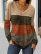 Women's Color Block V-Neck Long Sleeve Top - product photo 1
