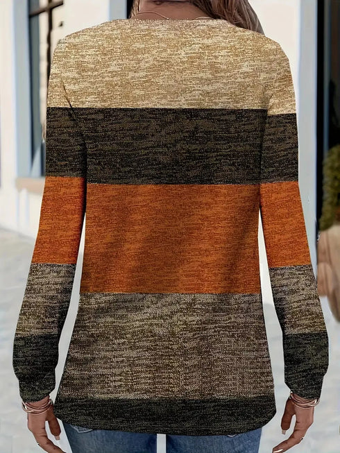 Women's Color Block V-Neck Long Sleeve Top - product photo 2
