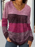 Women's Color Block V-Neck Long Sleeve Top - product photo 3