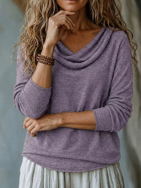 Women's Cowl Neck Long Sleeve Stretch Top - product photo 3
