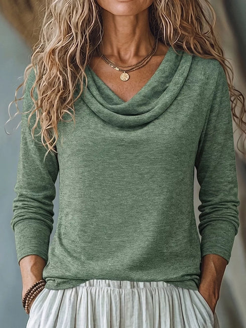 Women's Cowl Neck Long Sleeve Stretch Top - product photo 4