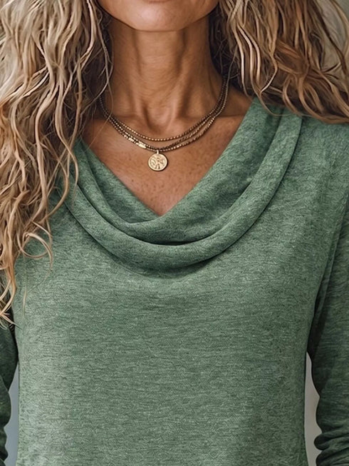 Women's Cowl Neck Long Sleeve Stretch Top - product photo 5