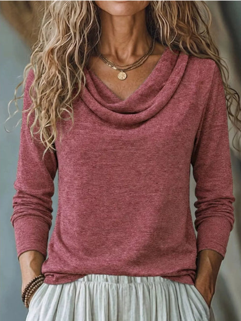 Women's Cowl Neck Long Sleeve Stretch Top - product photo 7