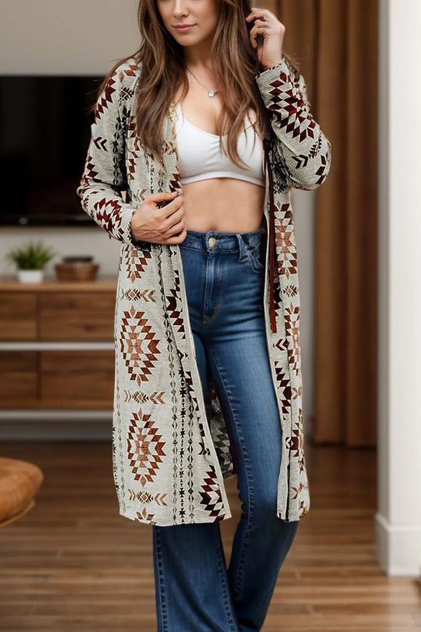 Women's Geometric Open-Front Longline Cover-Up - product photo 1