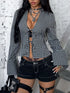 Women's Gingham Tie-Front Long Sleeve Blouse - product photo 1