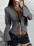 Women's Gingham Tie-Front Long Sleeve Blouse - product photo 2