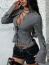 Women's Gingham Tie-Front Long Sleeve Blouse - product photo 3