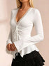 Women's Lace Detail Flare Sleeve Tie-Front Top - product photo 2