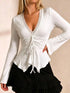 Women's Lace Detail Flare Sleeve Tie-Front Top - product photo 3