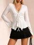 Women's Lace Detail Flare Sleeve Tie-Front Top - product photo 4