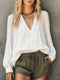 Women's Ruched Frill V-Neck Long Sleeve Blouse - product photo 1