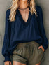 Women's Ruched Frill V-Neck Long Sleeve Blouse - product photo 9