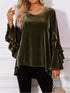Women's Velvet Ruffle Sleeve Round-Neck Top - product photo 1