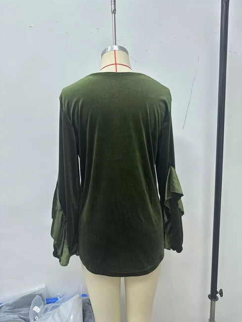 Women's Velvet Ruffle Sleeve Round-Neck Top - product photo 3