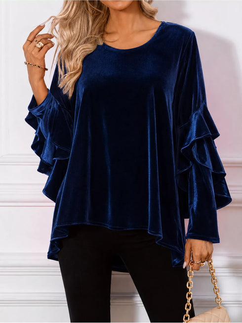 Women's Velvet Ruffle Sleeve Round-Neck Top - product photo 10