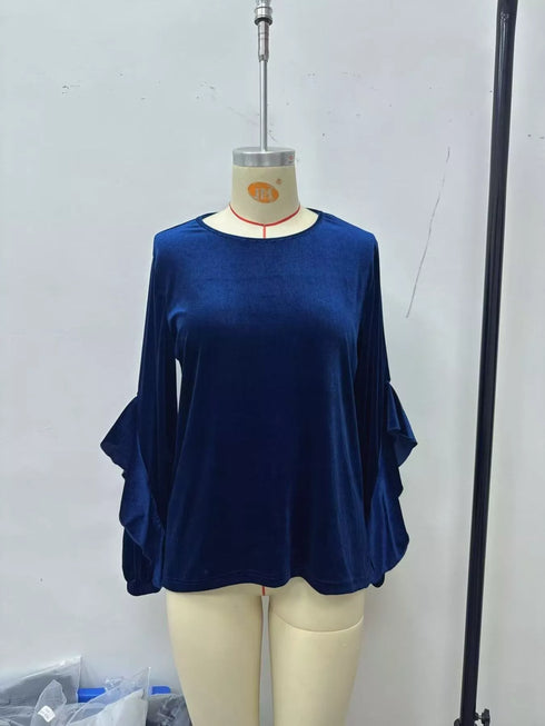 Women's Velvet Ruffle Sleeve Round-Neck Top - product photo 11
